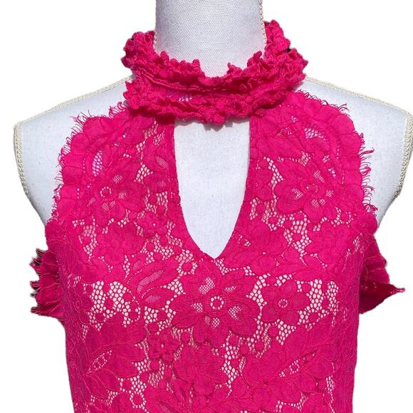 Sugarlips Pink Lace Dress Women's Size Extra Small Tie Neck - Picture 8 of 11